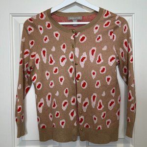 NWOT Banana Republic Wool Blend Cardigan Sweater Button Women Sz XS Animal Print